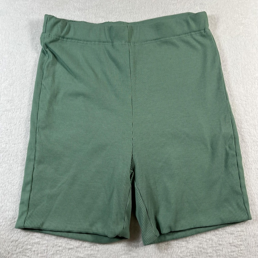 Princess Polly Ribbed Biker Shorts Womens 4 Green Knit Elastic Waist Casual